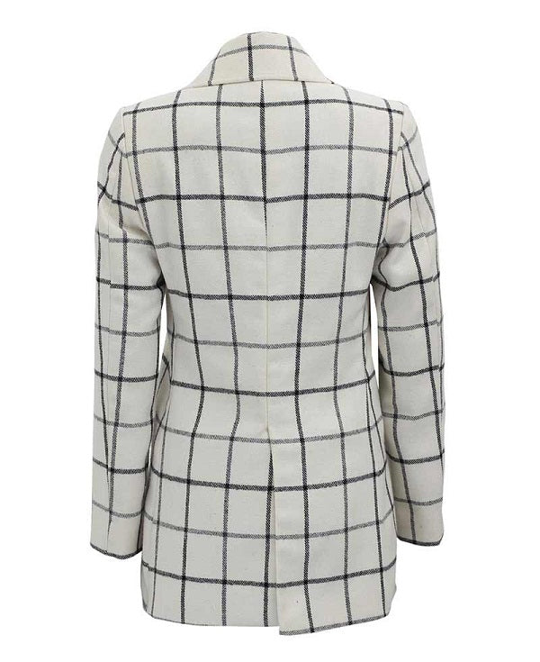 Women Double Breasted Checkered Wool Coat