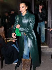 Dua Lipa Green Leather Coat