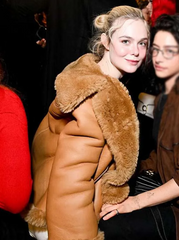 NYC Elle Fanning Brown Shearling Jacket