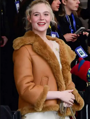 NYC Elle Fanning Brown Shearling Jacket