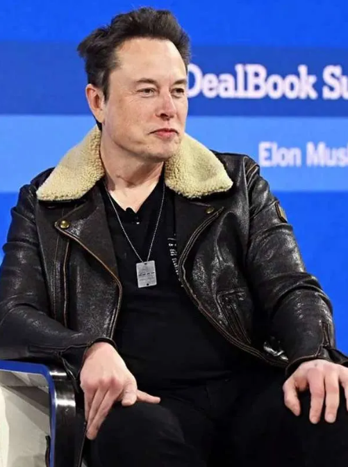 Elon Musk Black Leather Aviator Jacket
