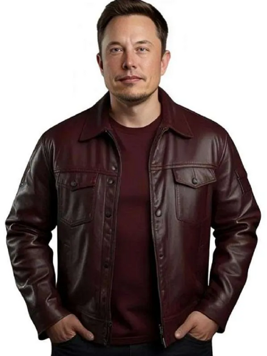 Elon Musk Maroon Leather Jacket