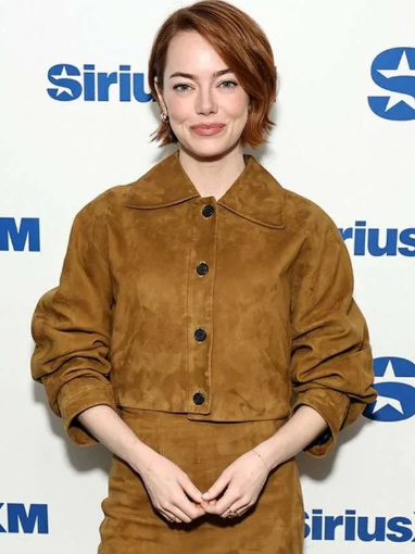 Emma Stone Bugonia Press Tour Brown Jacket