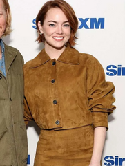 Emma Stone Bugonia Press Tour Brown Jacket