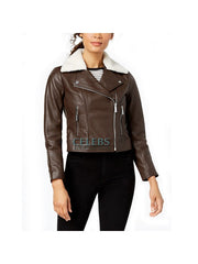 Faux Shearling Collar Chocolate Brown Jacket