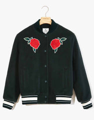 Green Rose Embroidered Varsity Jacket