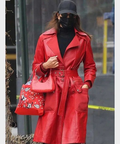 Irina Shayk Red Leather Coat