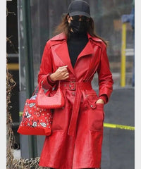 Irina Shayk Red Leather Coat