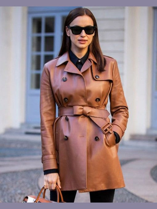 Irina Shayk Leather Trench Coat