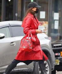 Irina Shayk Red Leather Coat