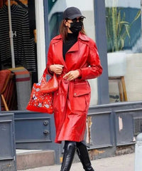Irina Shayk Red Leather Coat