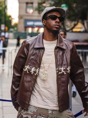 NYFW Joey Bada$$ Brown Leather Jacket