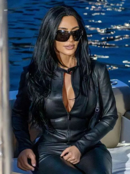 Kim Kardashian Monaco Grand Prix 2026 Black Leather Jacket