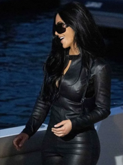 Kim Kardashian Monaco Grand Prix 2026 Black Leather Jacket
