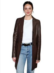 LA 2026 Shailene Woodley Brown Leather Coat