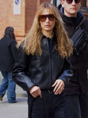 Bella Hadid Milan Fashion Week Leather Jacket