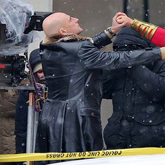 Dr. Sivana Shazam Mark Strong Fur Collar Black Leather Trench Coat 