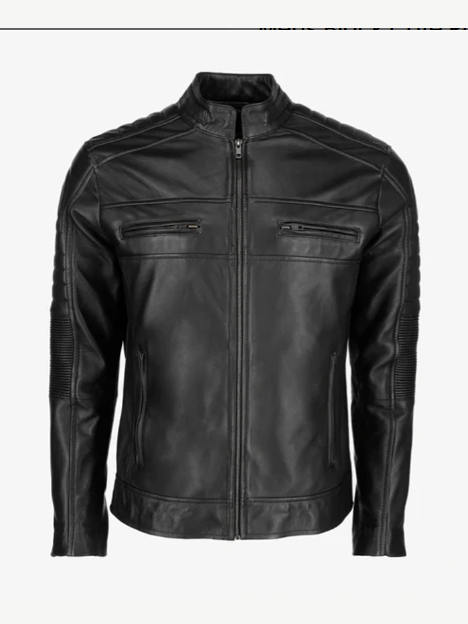 Mens Black Cafe Racer Leather Jacket