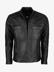 Mens Black Cafe Racer Leather Jacket