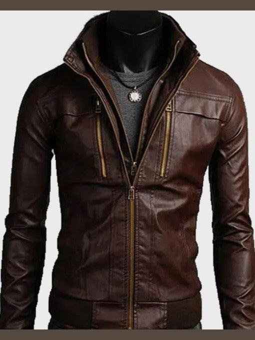 Mens Brown Bomber Leather Jacket