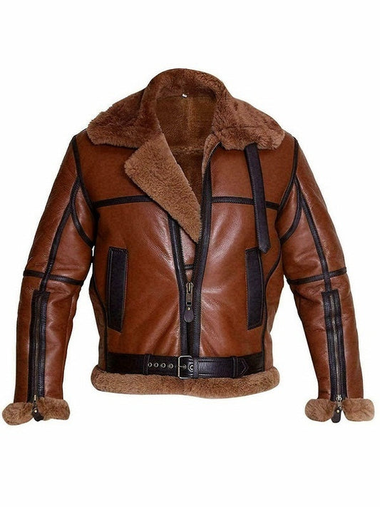 Men's Classic B3 Aviator Brown Leather Full Shearling Jacket