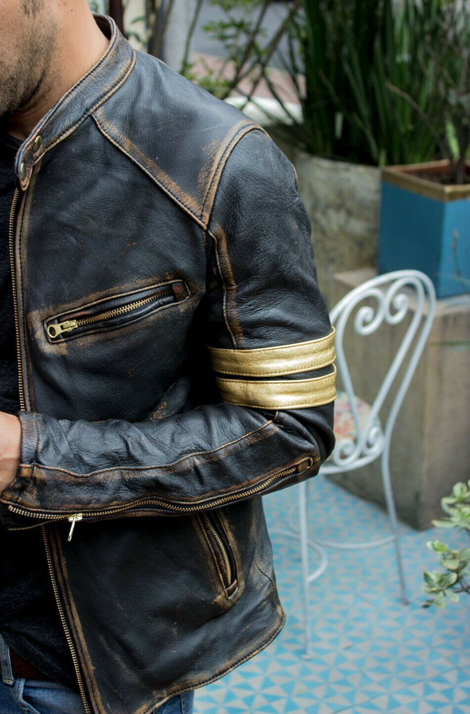 Mens Vintage Cafe Racer Motorcycle Distressed Biker Jacket