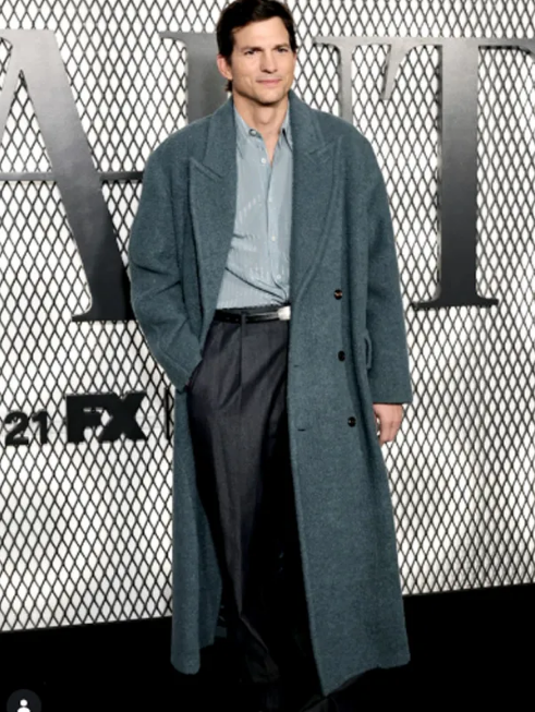 NYC 2026 Ashton Kutcher Long Wool Coat