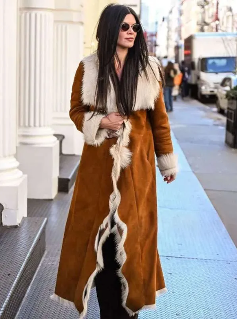 NYC 2026 Danielle Vasinova Fur Trim Suede Coat