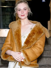 NYC Elle Fanning Brown Shearling Jacket