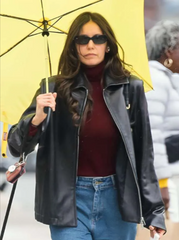 NYC 2026 Nina Dobrev Black Leather Jacket