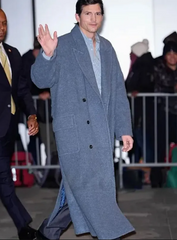 NYC 2026 Ashton Kutcher Long Wool Coat