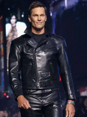 NYFW Tom Brady Black Leather Jacket