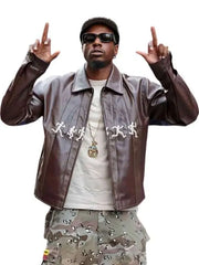 NYFW Joey Bada$$ Brown Leather Jacket