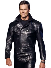 NYFW Tom Brady Black Leather Jacket