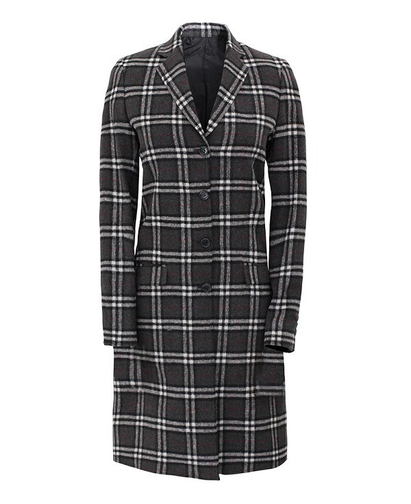 Women Single Breasted Plaid Wool Coat