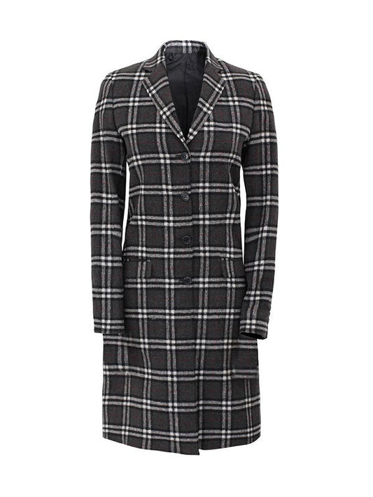 Women Single Breasted Plaid Wool Coat