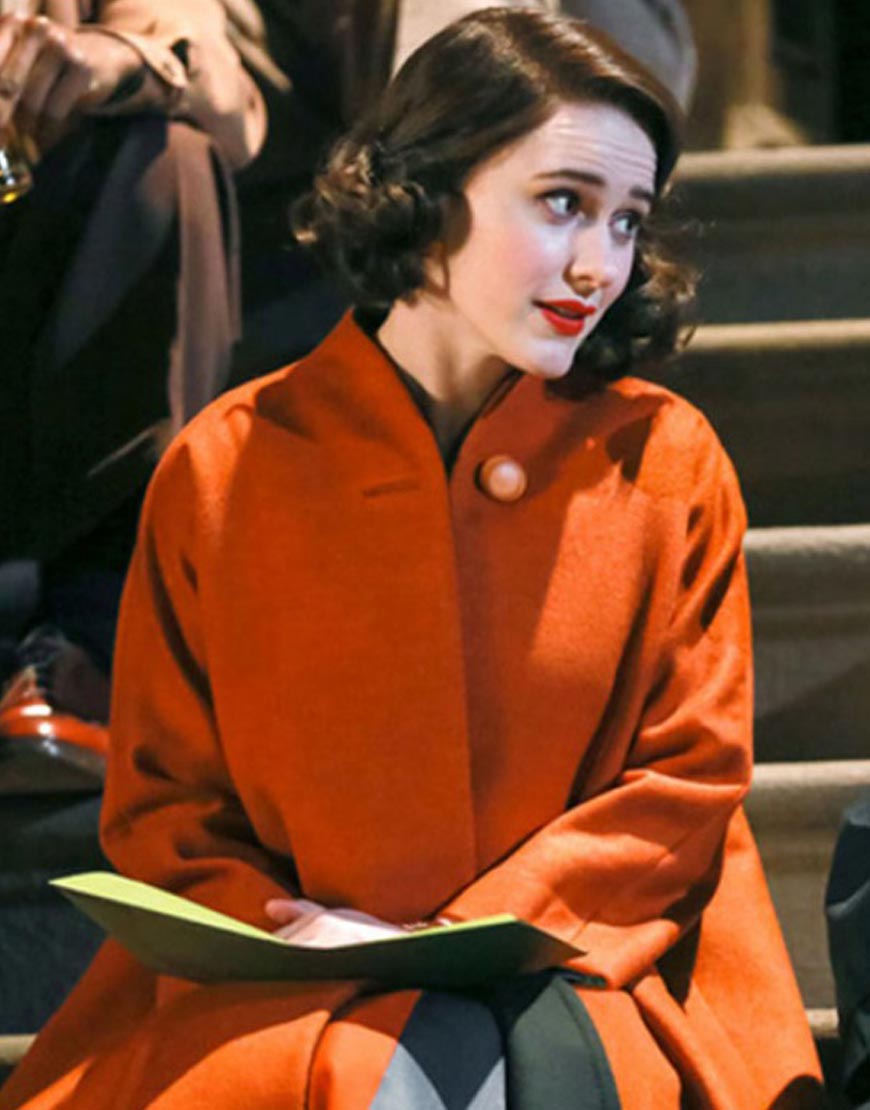 Rachel Brosnahan The Marvelous Mrs. Maisel Orange Coat