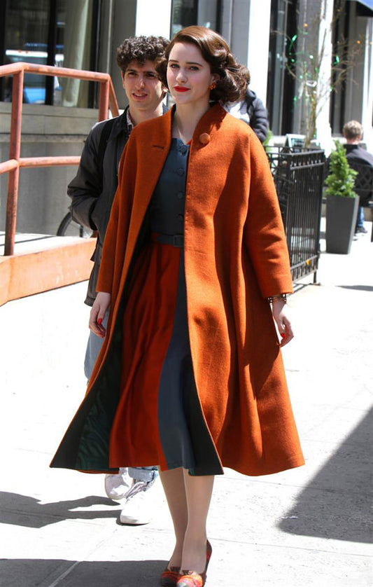 Rachel Brosnahan The Marvelous Mrs. Maisel Orange Coat