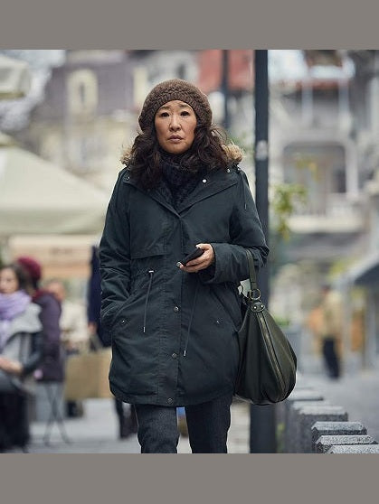 Sandra Oh Killing Eve Polastri Black Cotton Coat