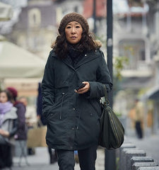 Sandra Oh Killing Eve Polastri Black Cotton Coat