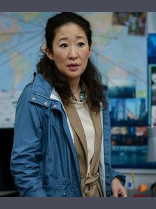 Sandra Oh Killing Eve Season 03 Polastri Blue Hooded Coat