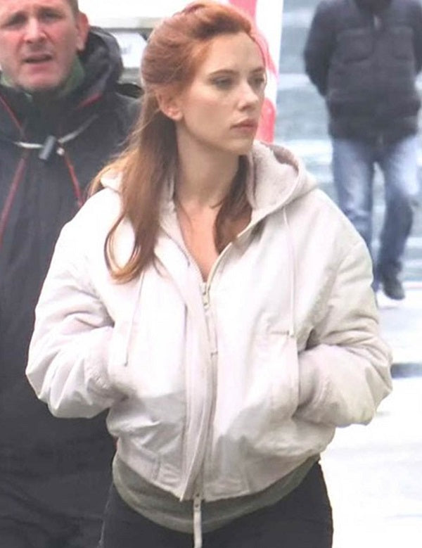 Scarlett Johansson Black Widow White Hooded Jacket