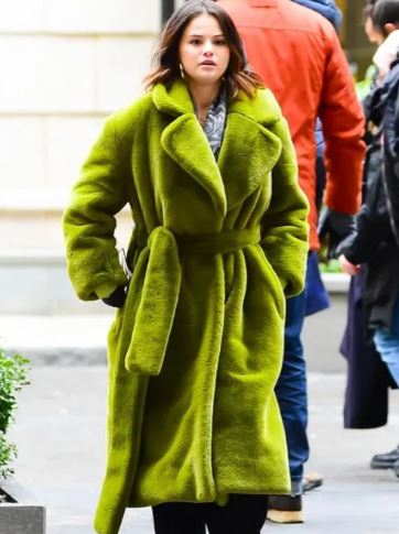 Selena Gomez Only Murders in the Building Green Fur Long Coat