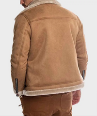Mens Brown Faux Shearling Suede Leather Jacket