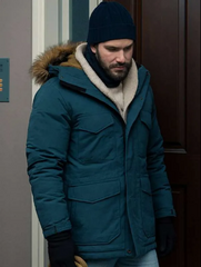 Charlie Cox Merv 2025 Blue Hooded Jacket