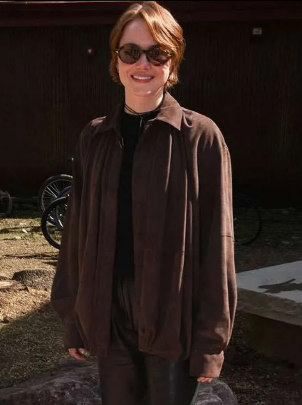 Emma Stone Bugonia Brown Shirt