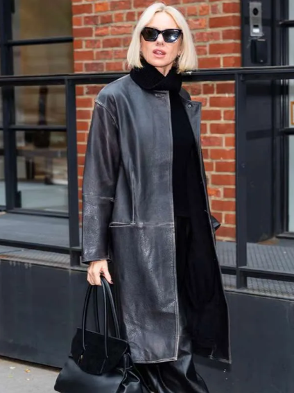 NYC 2025 Naomi Watts Black Leather Coat