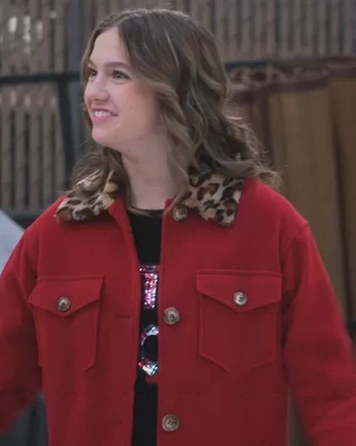 Side Hustle Presley Leopard Collar Red Coat