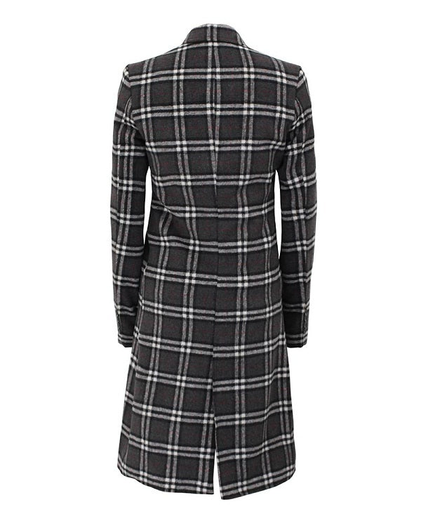 Women Single Breasted Plaid Wool Coat