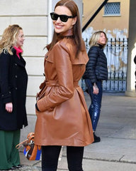 Irina Shayk Leather Trench Coat